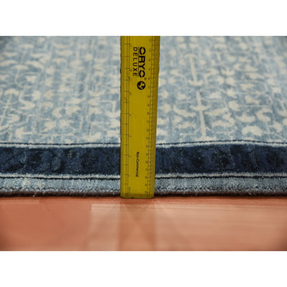 3'1"X5'1" Blue Modern Design Organic Wool Hand Knotted Oriental Rug