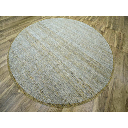 11'10"X11'10" Yellow Hand Knotted Rug Wool Distressed Grass Design Round