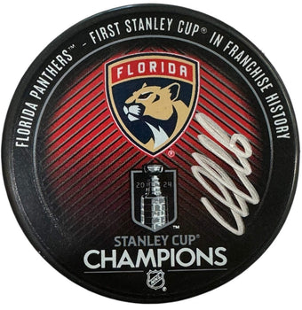 Aleksander Barkov Autographed Panthers Stanley Cup Champions Puck (Beckett Witne