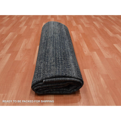 8'X10'1" Black And Gray Modern Design Pure Silk Hand Knotted Rug