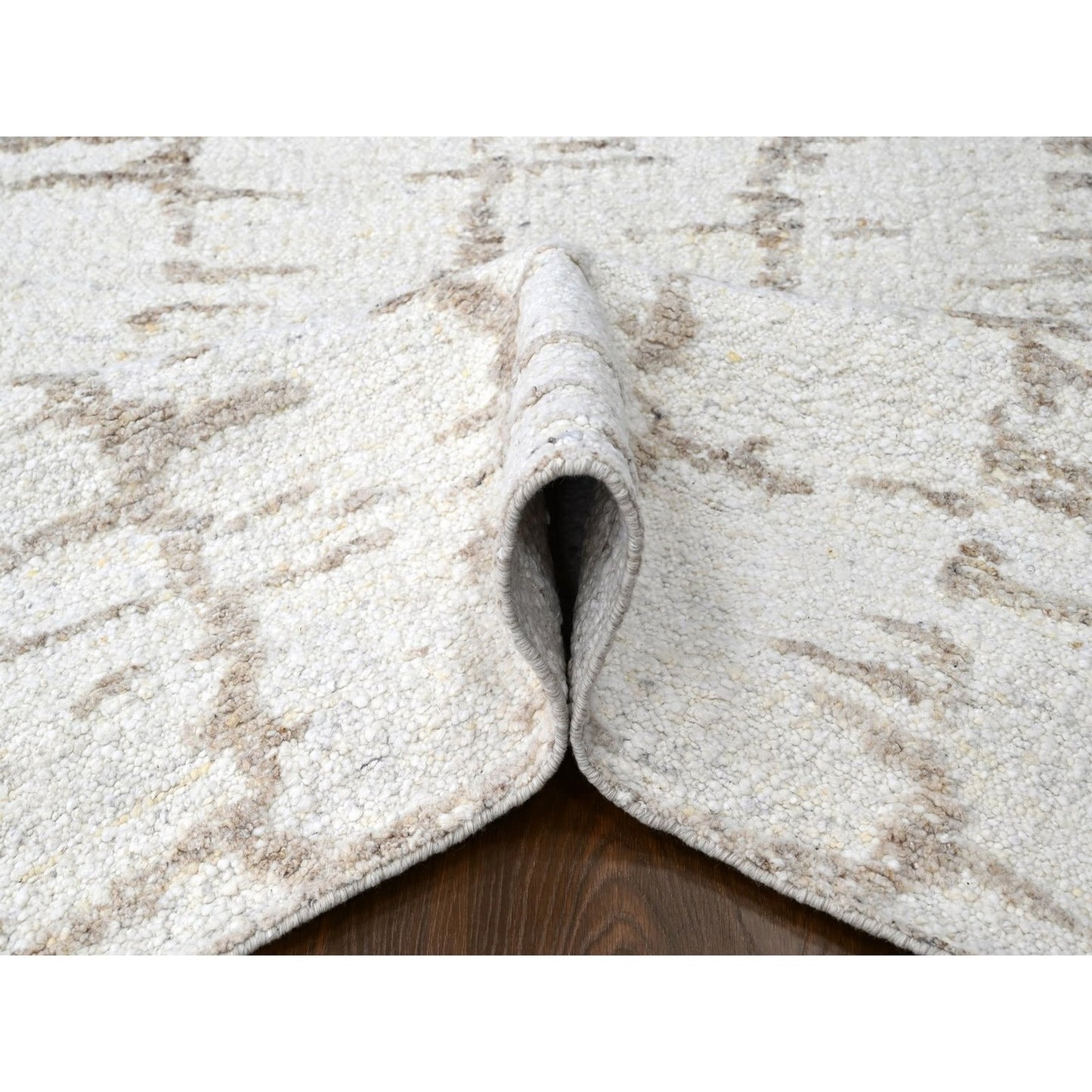 9'3"X12'2" Bone White Minimalist Swedish Design Hand Knotted Wool Rug