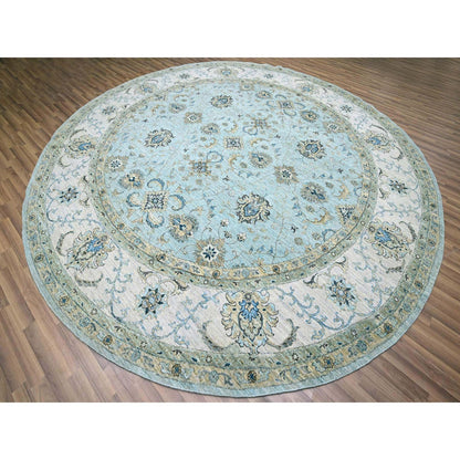 11'10"X11'10" Blue Shah Abbas Vines Design Hand Knotted Wool Round Rug