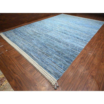 12'X18'5" Blue Hand Knotted Moroccan Inspired Wool Oversized Oriental Rug