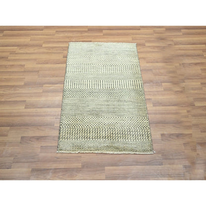Rug 2'x3' Beige Modern Grass Design Wool with touch of Silk Hand Knotted