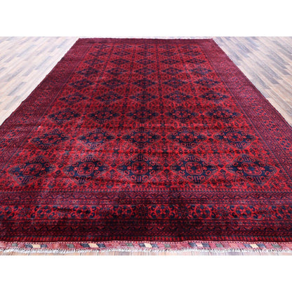 9'10"X13'2" Red Afghan Khamyab Geometric Design Soft Wool Hand Knotted Rug