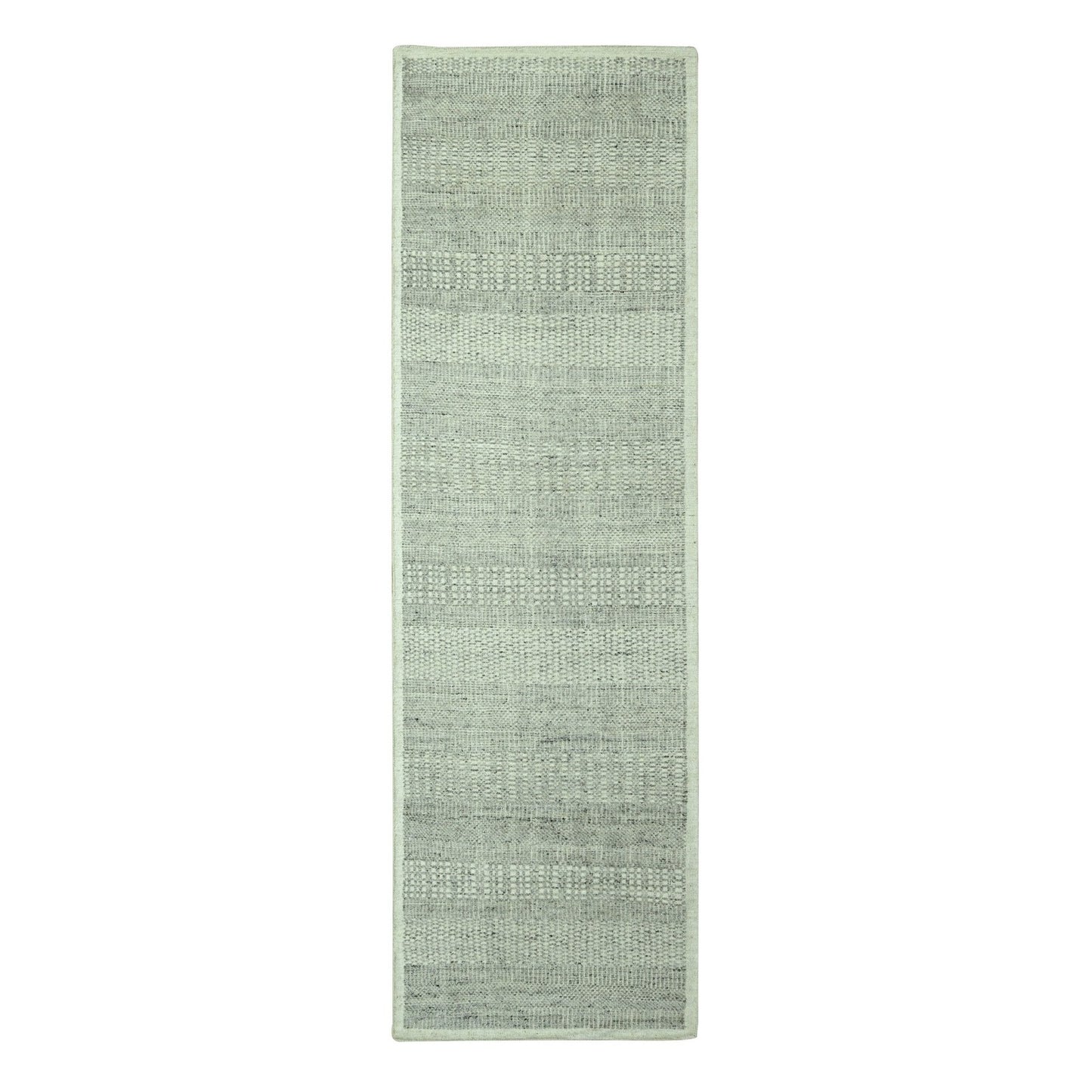 2'8"X6'3" Gray 100% Wool Rug Hand Knotted Oxidized Grass Design Runner