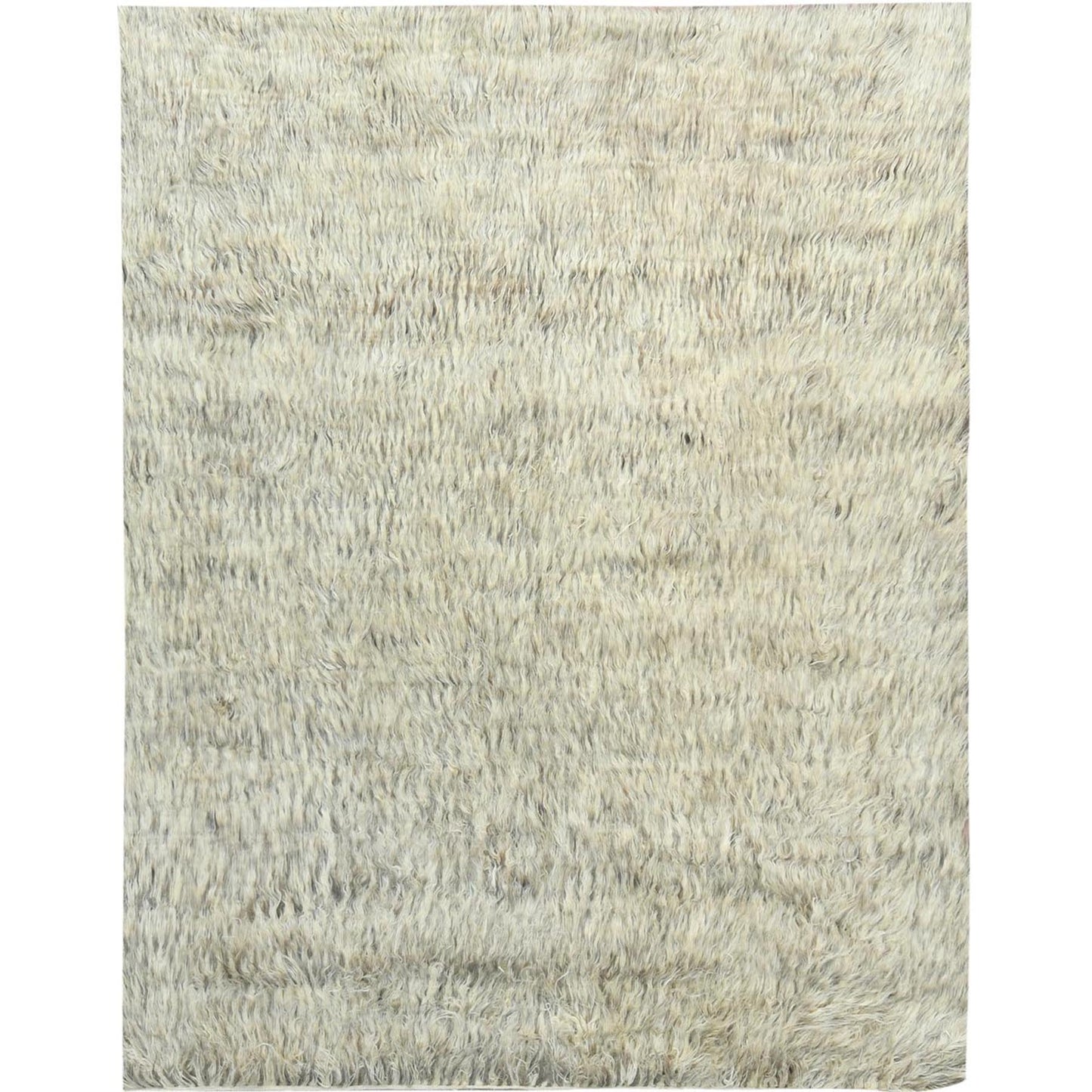 7'7"X9'10" Gray Undyed Natural Wool Hand Knotted Shaggy Moroccan Rug