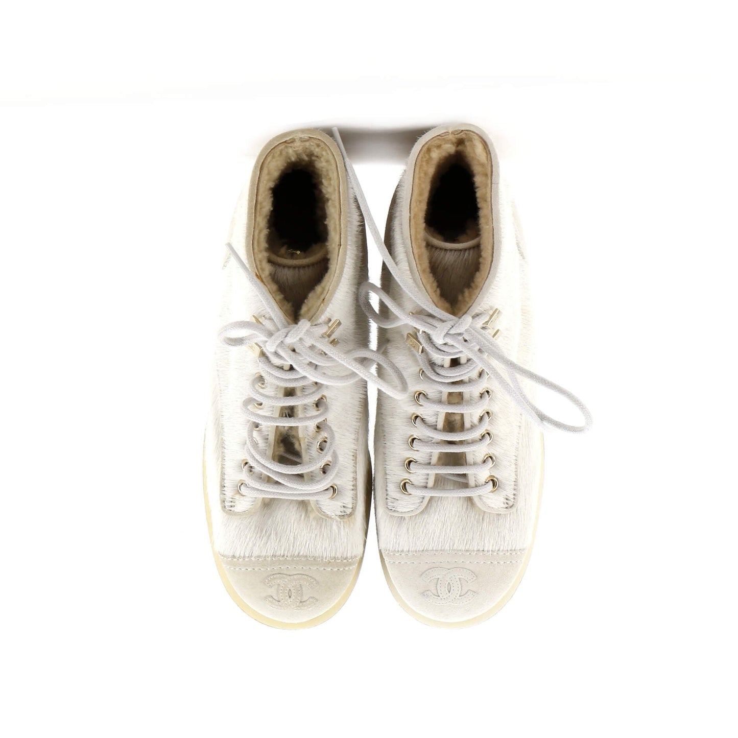 Chanel Women'S Cc Cap Toe Combat Boots Pony Hair With Suede