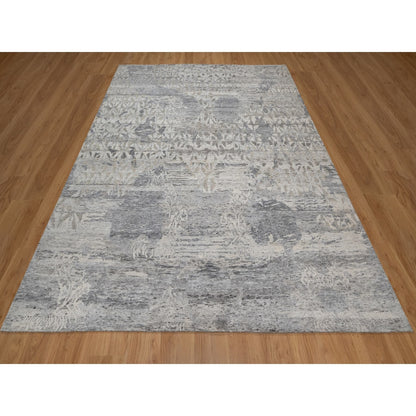 8'X10'1" White Nepali Modern Design Undyed Natural Wool Hand Knotted Rug