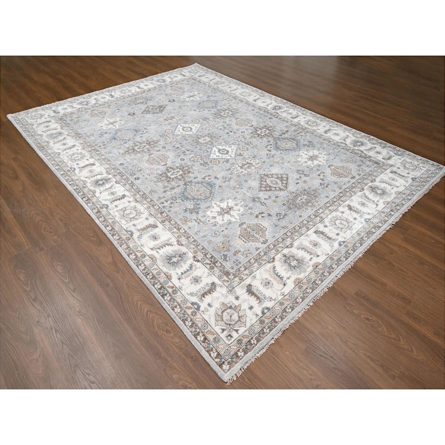 9'X12' Chrome Gray Organic Wool Karjihooz Design Hand Knotted Rug