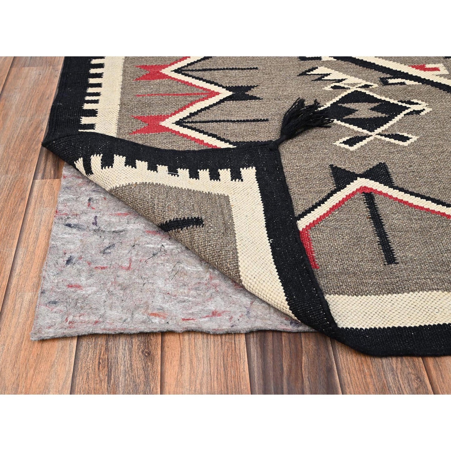 5'2"X6'10" Brown American Geometric Design Rug Flat Weave Hand Woven Wool