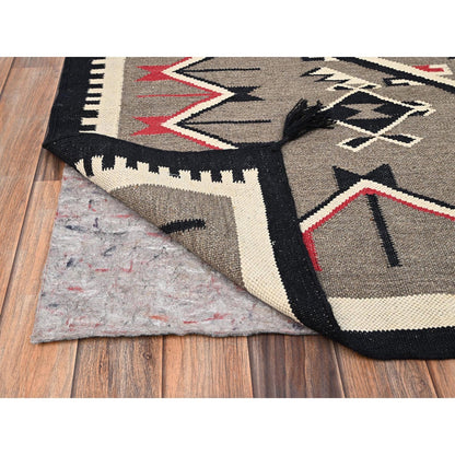 5'2"X6'10" Brown American Geometric Design Rug Flat Weave Hand Woven Wool
