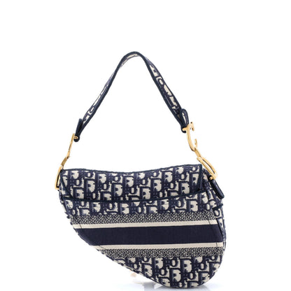 Christian Dior Saddle Handbag Logo Embroidered Oblique Canvas Medium