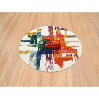5'X5' Colorful Modern Design Wool And Silk Hand Knotted Round Rug
