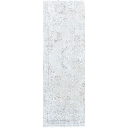 2'5"X7'6" White Fragment Pure Wool Vintage Zoroastrian Tebraz Oriental Rug