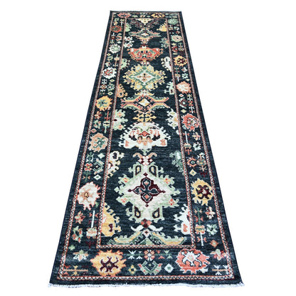 2'9"X9'10" Black Wool Hand Knotted Angora Oushak Oriental Runner Rug