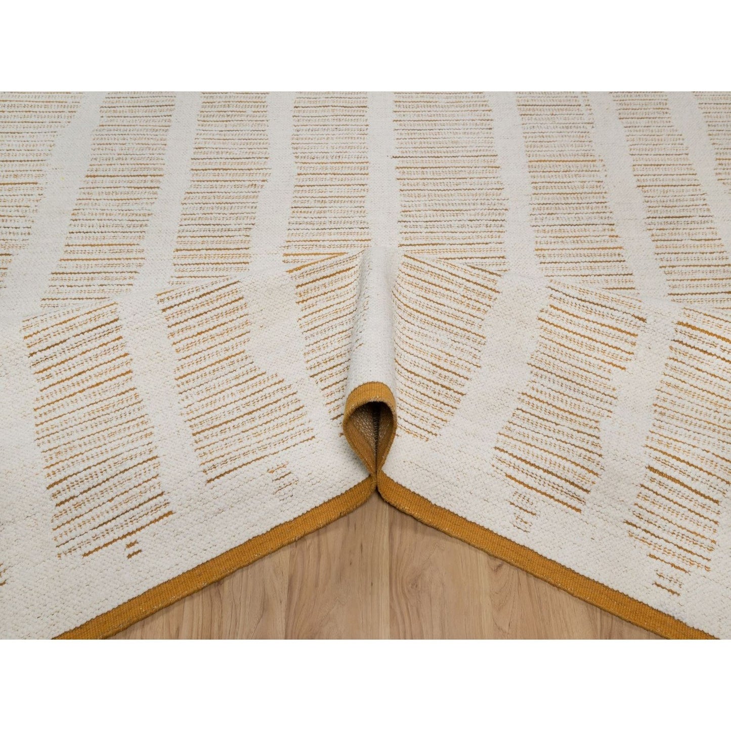 9'X12'1" Ivory Flat Weave With Pile Rug Natural Wool Hand Woven Oriental