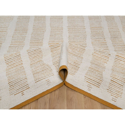 9'X12'1" Ivory Flat Weave With Pile Rug Natural Wool Hand Woven Oriental