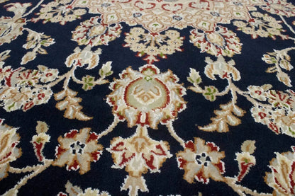 6X9 Ft Hand-Knotted Indo-Nain Oriental Rug Dark