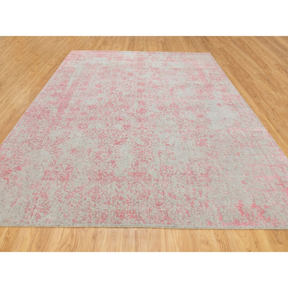 9'X12' Pink Wool And Art Silk All Over Design Hand Loomed Jacquard Rug