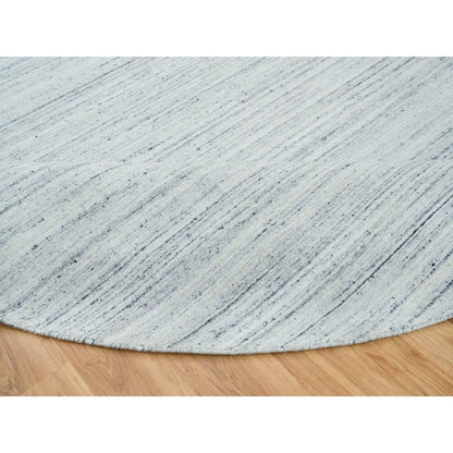 12'X12' Ivory Wool Hand Loomed Plain Modern Striae Design Round Rug