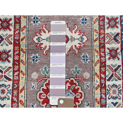 2'X6'5" Gray Kazak With Tribal Design Soft Wool Hand Knotted Runner Rug