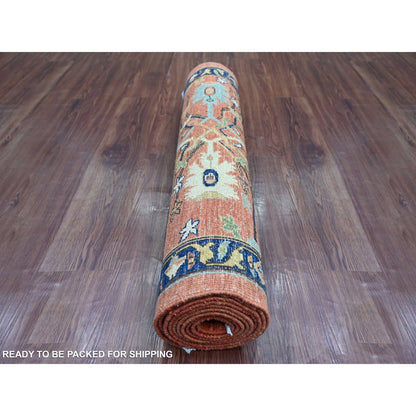 3'2"x11'6" Red Peshawar Bijar Garus Design Hand Knotted Wool Runner Rug