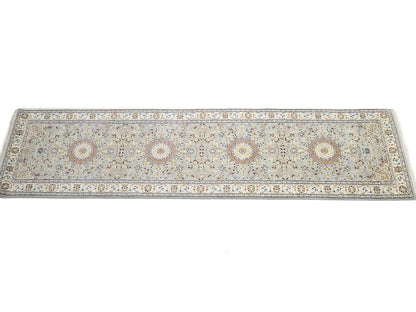 Hand-Knotted Light Blue Indo-Nain Runner Rug 3X10