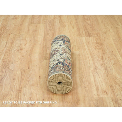 2'8"X12'3" Beige Heris Re-Creation Natural Wool Hand Knotted Runner Rug