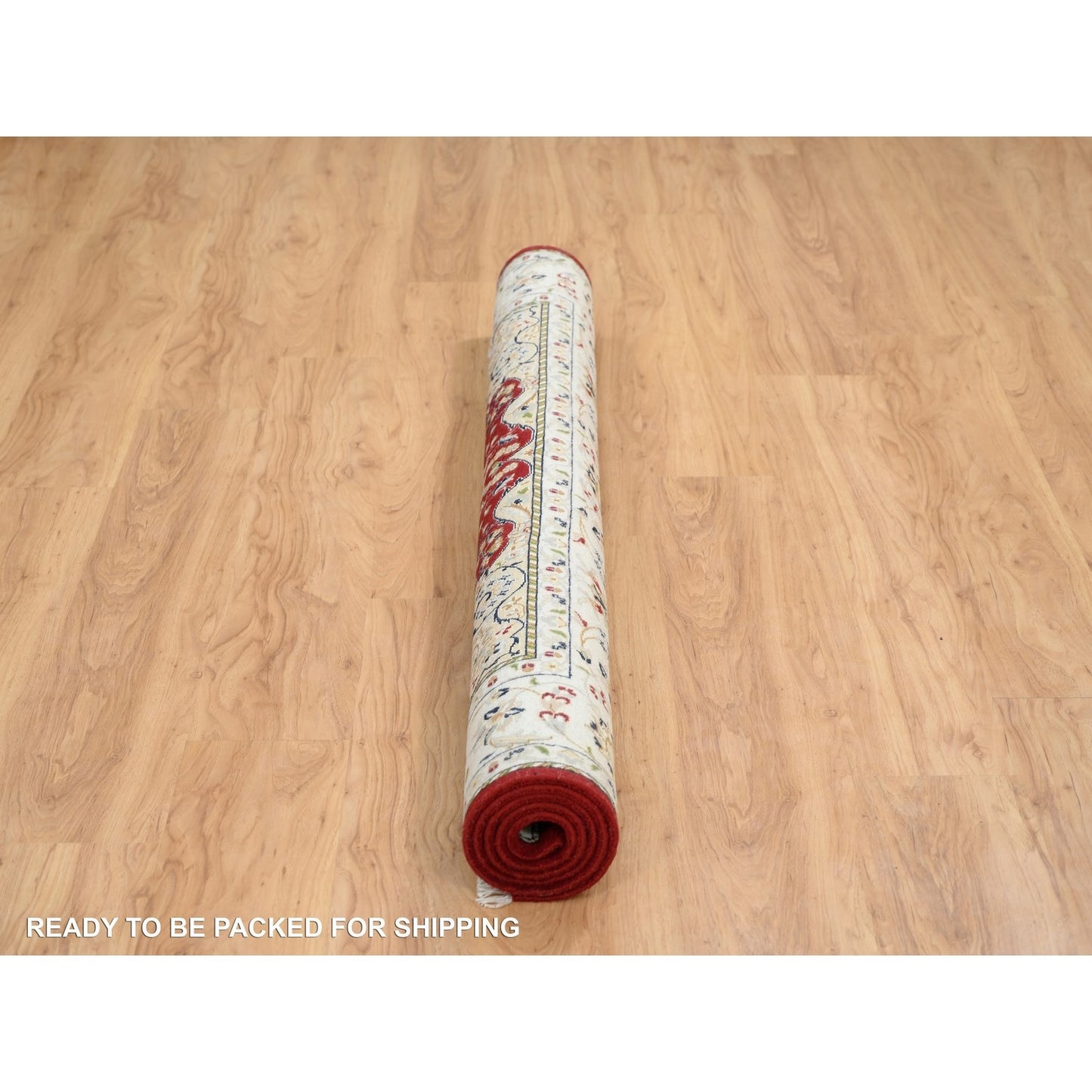 6'X6' Red Nain Flower Design 250 Kpsi Pure Wool Hand Knotted Square Rug