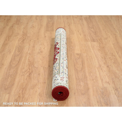 6'X6' Red Nain Flower Design 250 Kpsi Pure Wool Hand Knotted Square Rug