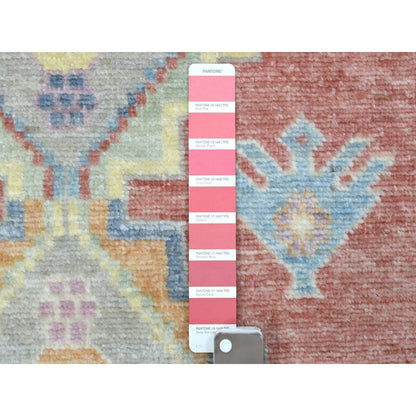 2'10"X9'6" Coral Red Afghan Angora Oushak Wool Hand Knotted Runner Rug