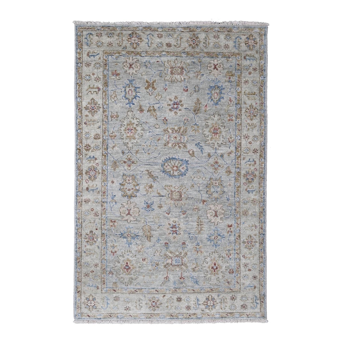 6'2"X9' Wythe Blue Wool Hand Knotted Oushak Design Supple Collection Rug