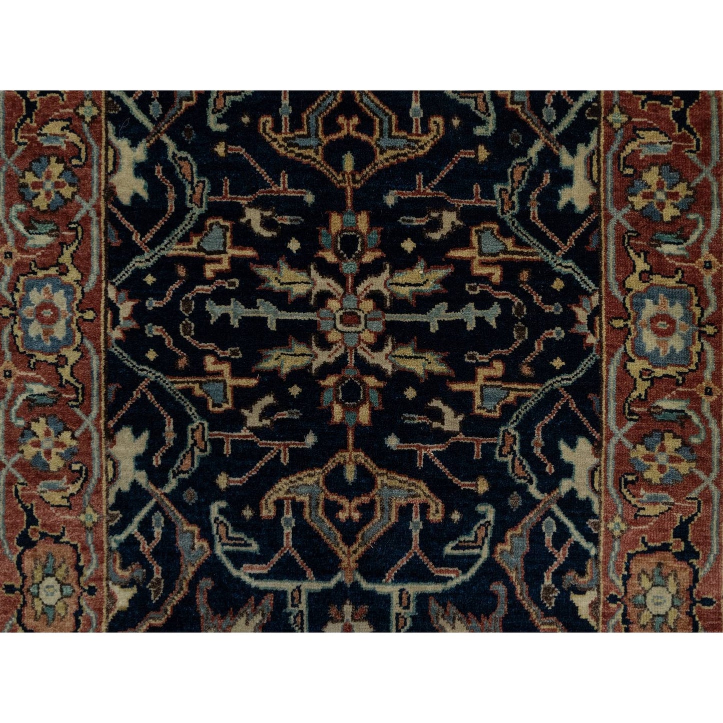 2'6"X8'1" Blue Organic Wool Antiqued Fine Heris Hand Knotted Runner Rug