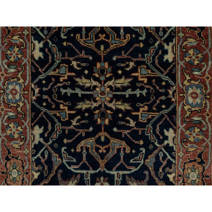 2'6"X8'1" Blue Organic Wool Antiqued Fine Heris Hand Knotted Runner Rug