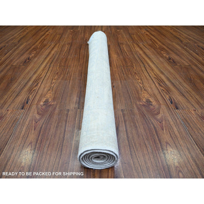 3'10"X5'10" Ivory Wool Hand Knotted Washed Out Peshawar Oriental Rug