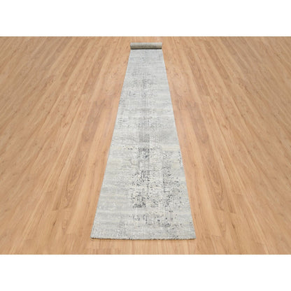 2'6"X20' Gray Modern Hand Knotted Undyed Natural Wool Runner Oriental Rug