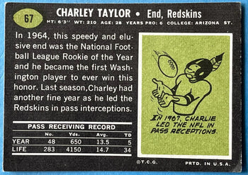 Charley Taylor Autographed 1969 Topps Football Card