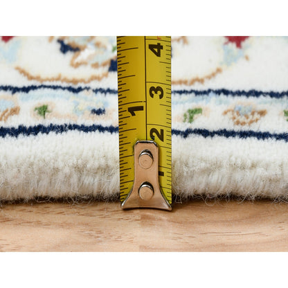 2'8"X13'3" Ivory Nain Flower Design 250 Kpsi Wool Hand Knotted Runner Rug