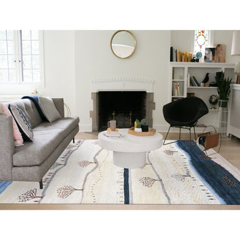 9'X12' Ivory Hand Knotted Modern Design Soft And Plush Wool Oriental Rug