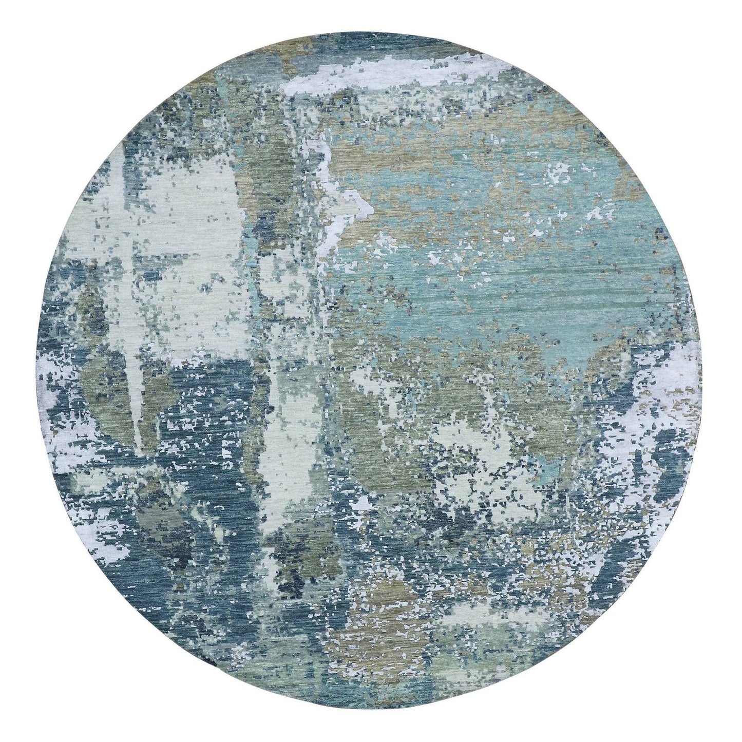 8'5"X8'5" Gray Abstract Design Hand Knotted Wool Round Oriental Rug