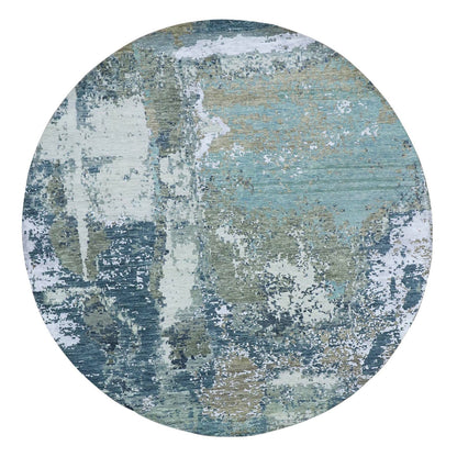 8'5"X8'5" Gray Abstract Design Hand Knotted Wool Round Oriental Rug