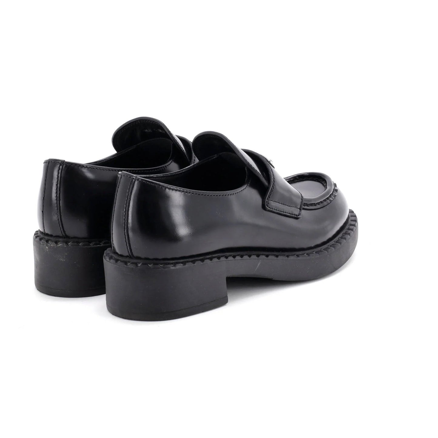 Prada Women'S Triangle Logo Loafers Spazzolato Leather