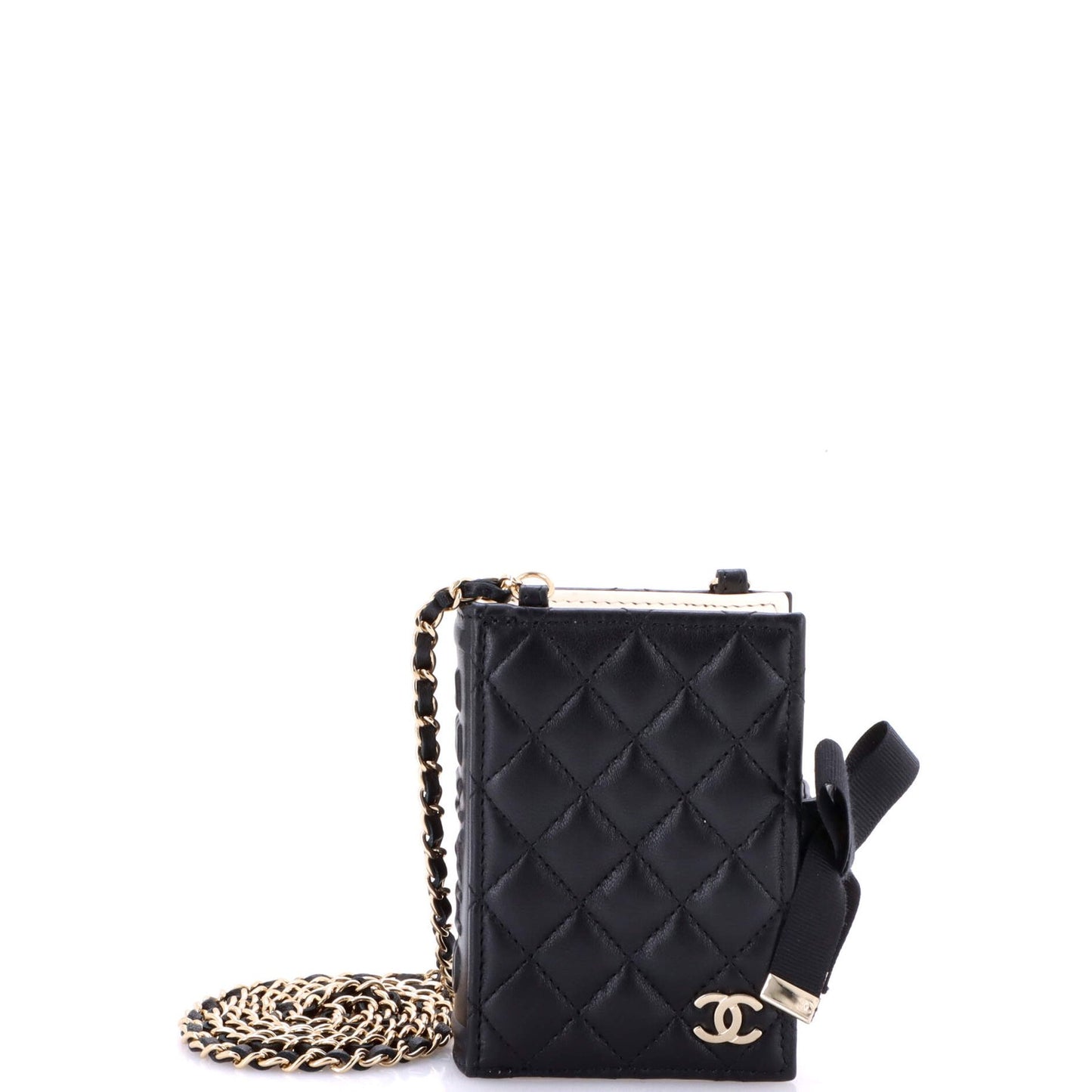 Chanel Cc Book Card Holder With Chain Quilted Lambskin