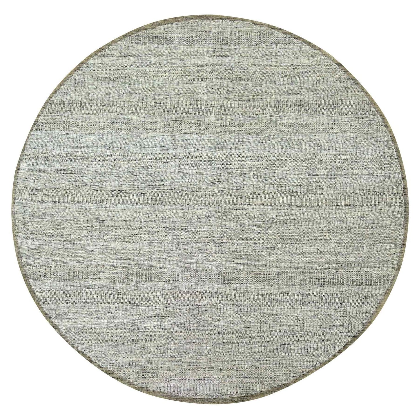 10'X10' Brown Hand Knotted Rug Round Pure Wool Distressed Grass Design