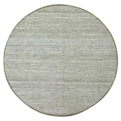 10'X10' Brown Hand Knotted Rug Round Pure Wool Distressed Grass Design
