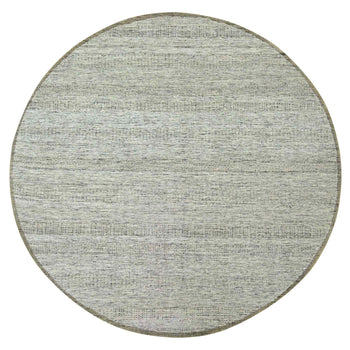 10'X10' Brown Hand Knotted Rug Round Pure Wool Distressed Grass Design