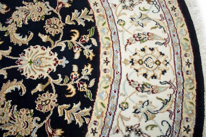 Handmade Indo-Nain Dark Navy Floral Design Round