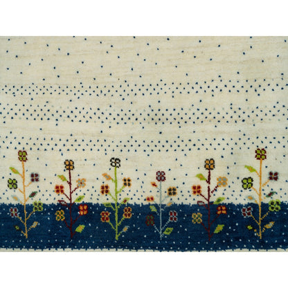 2'7"X9'6" Retro White Lori Buft Gabbeh Tree Design 100% Wool Runner Rug