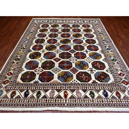 8'2"X10' Organic Wool Hand Knotted Ivory Afghan Super Kazak Oriental Rug